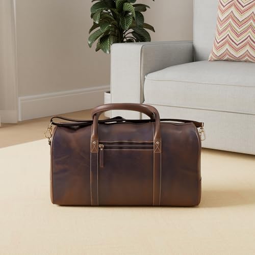 KomalC 24 Inch Leather Duffel Bags for Men and Women Travel Overnight Weekend Leather Bags Sports Gym Duffle for Men (Brown Distressed Tan)2