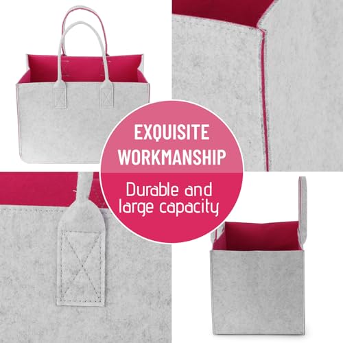 Sinand 30L Einkaufskorb, Einkaufstasche mit Henkel, Robust/Gut Verarbeitet/Faltbar Die Filztasche Storage für Outdoor Trips, Picknick, Einkaufen Außen (Dunkelgrau - Rosérot)