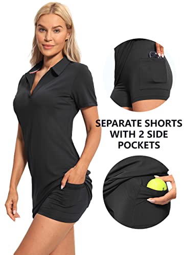 Image of Hiverlay Golf Dresses for Women with Shorts and Pockets, V-Neck Short Sleeve Tennis Dress, Workout Athletic Dresses