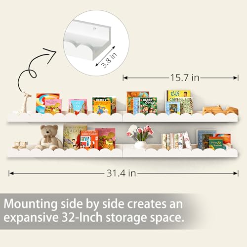 Nursery Book Shelves for Wall ,4-Pack Floating Kids Bookshelf for Bedroom, Nursery and Playroom - Wall Mounted, Space Saving, Easy to Install, Holds Multiple Books - Ideal for Children’s Room Storage - Image 3