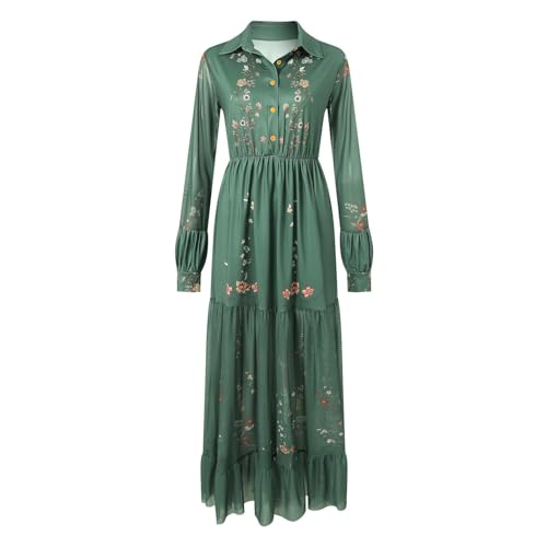 Vintage Floral Embroidered Button Up Maxi Dress for Women Sexy Deep V Neck Long Sleeve 2025 Flowy Western Cowgirl Dresses3