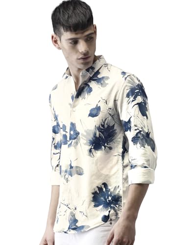 Image of EYEBOGLER Men Collar Neck Floral Print Full Sleeve Regular Fit Shirt