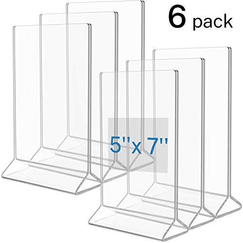 MaxGear Acrylic Sign Holder-5 X 7 inches Clear Sign Holder-Table Card Display-Table Menu Sign Holder Plastic Display Stand - Double Sided Ad Picture Frame for Office, Home, Store, Restaurant, 6 Pack