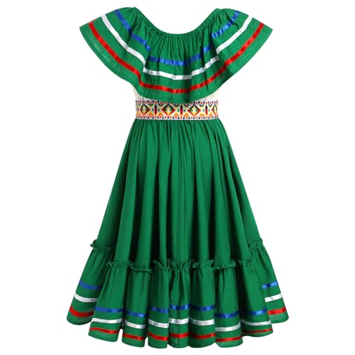 Mexican Dress for Girls Mexican Traditional Folk Ruffle Drape Dress with Belt Carnival Birthday Party Clothes2