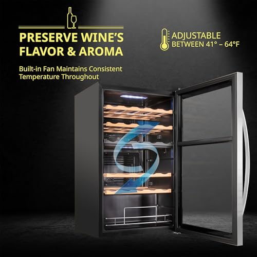 Image of SCHMECKE 33 Bottle Dual Zone Wine Cooler Refrigerator w /Lock - Large Freestanding Wine Cellar For Red, White, Champagne & Sparkling Wine - 41f-64f Digital Temperature Control Fridge Stainless Steel