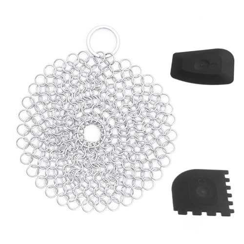 FEQDWOX 3 pcs Limpiador de Hierro Fundido Acero Inoxidable Raspador de Parrilla de plástico Robusto Ganchos Autoadhesivos Limpiador de Anillos Horno Sartenes para Parrilla Sartén