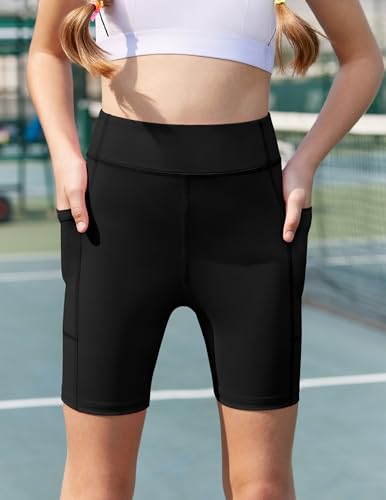 Zaclotre Girls Bike Shorts with Pockets Kids 5" High Waisted Yoga Workout Athletic Running Volleyball Spandex Shorts4