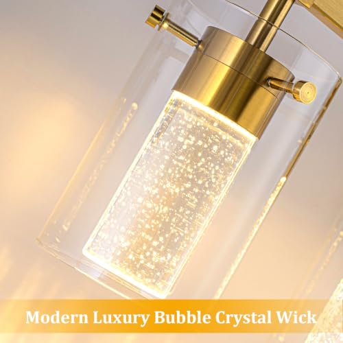 Image of 2-Light Gold Vanity Light with 3 Color Modes (3000K /4000K /6000K), Eye Protection LED Bathroom Light Fixture, Dimmable Modern Wall Light Over Mirror with Clear Glass Shade