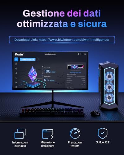 Biwin Black Opal NV7400 M.2 PCIe Gen4 SSD 2 to - Vitesse de Lecture jusqu'à 7400 Mo/s - SSD Interne Professionnel NVMe 2.0 - Stockage pour Jeux vidéo Compatible avec PC, Ordinateur Portable et PS5 - 8