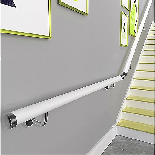 Barre d'appui escalier intérieur en PVC blanc 50 à 600 cm avec son support argenté de 100 cm