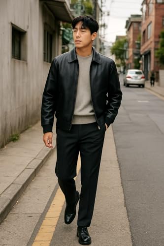 Image of Blaq Ash Men's Black Faux Leather Biker Jacket with Removable Hood, Full-Zip Closure
