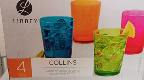 Copas Y Vasos, Kitchen Juego de 4 Vasos de Vidrio Colores Collins Crisa Libbey