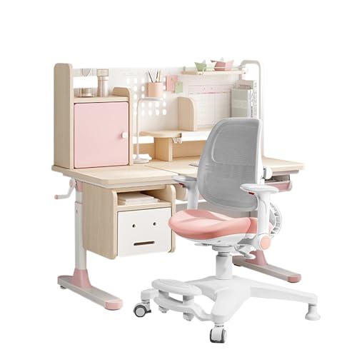 FCD-Kids-Adjustable-Desk-and-Chair-Girls-Wood-Study-Desk-with-Tiltable-Desktop-Tablet-Holder-Pull-Out-Storage-Drawer-and-Bookshelves-for-Writing-Studying-Reading-and-Drawing-Pink FCD Kids Adjustable Desk and Chair Girls Wood Study Desk with Tiltable Desktop Tablet Holder Pull Out Storage Drawer and Bookshelves for Writing Studying Reading and Drawing Pink