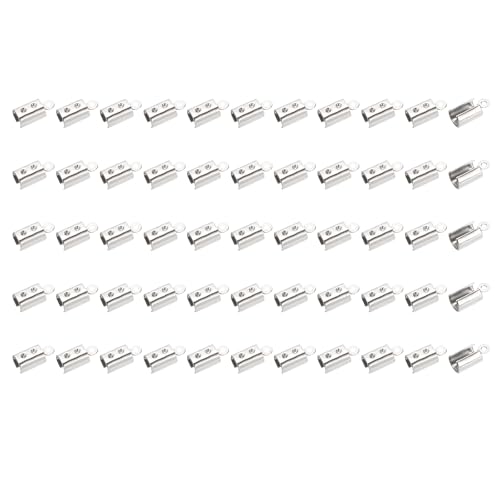 PATIKIL 11 x 5.5 mm Fold Over Crimp Cord Ends, 1000Pcs Stainless Steel Folded Cylindrical Clamp Ends for Leather Jewelry Making, Silver