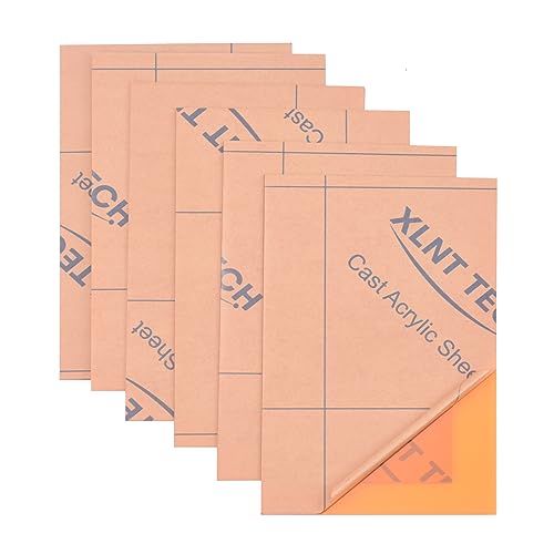 Image of 6 PCS Orange Transparent Cast Acrylic Sheets 8 inch x 12 inch x 0.118 inch, Plexiglass Plastic Sheet for Laser Cutting, Engraving Signs, DIY Projects.