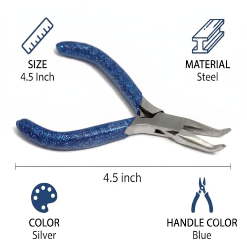 Image of Beadsnfashion Bent Nose Pliers (4.5 Inch) - Professional Stainless Steel Jewellery Making Tool with 7 cm Comfortable Blue Grips for Beading, Wire Wrapping & Detailed Craft Work