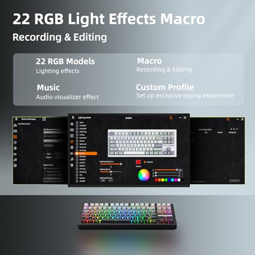 Image of ZORNHER ZH870 Wireless Mechanical Gaming Keyboard,80% Black Custom Creamy Sound Keyboard with Shine Through PBT Keycaps,Pre-lubed Linear Switches,Hot-Swappable,RGB Backlit,2.4GHz /USB-C /BT5.0