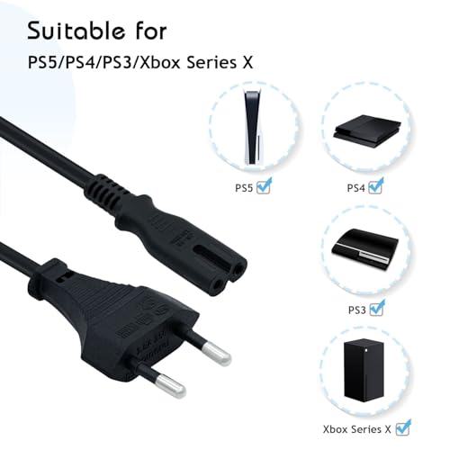 Mcbazel 1.5m Schwarzes Netzkabel, C7 Kabel Euro-Stecker C7 2-poliges Netzkabel für PS5 / PS4 / PS3 / Xbox Serie X/S - Schwarz