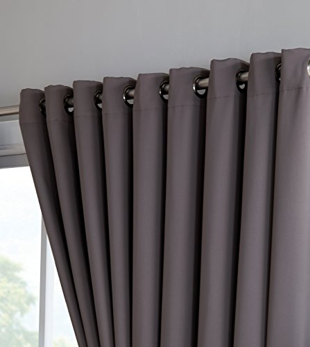 Decosource - 2 Wall-To-Wall Blackout Grommet Curtains Panels - 120 Inch Long With Tiebacks - Total Size 216 Inch Wide (108 Each Panel) - Solid Thermal Insulated (108" X 120", Charcoal) #TOP2