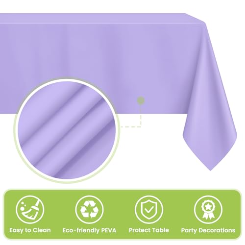 Image of Mulbozy Light Purple Plastic Table Cloth Disposable 4 Pack, 54 x 108 Inch Tablecloths Rectangle, Lavender Plastic Table Cover for Party Decor