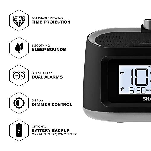 Sharp Lcd And Projection Alarm Clock With 8 Soothing Nature Sleep Sounds – Project Onto Wall Or Ceiling, Black With Gunmetal Trim #TOP2