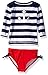 Nautica Girls' Long Sleeve Rashguard Set with Stripe Top and Solid Bikini Bottom