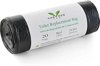 Portable Toilet Replacement Bags | 20 Liners, 8 Gallon 100% Compostable & Biodegradable for Garbage, Garden, Travel, Camping and Kitchen ASTM D6400 and OK Compost Home Certified, Plastic Free