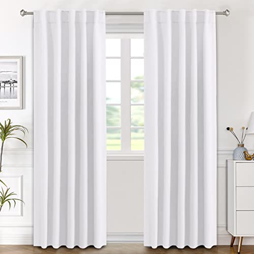 Image of H.VERSAILTEX White Curtains Thermal Insulated Window Treatment Panels Room Darkening Privacy Assured Drapes for Living Room Back Tab /Rod Pocket Bedroom Draperies, 42 x 84 Inch, 2 Panels