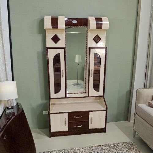 Dressing Table with Mirror for Bedroom, 6 feet Height, 3 feet Width, 1 feet Depth, Wooden Plyboard, with 6 Storage Shelves, Brown and White-image-45