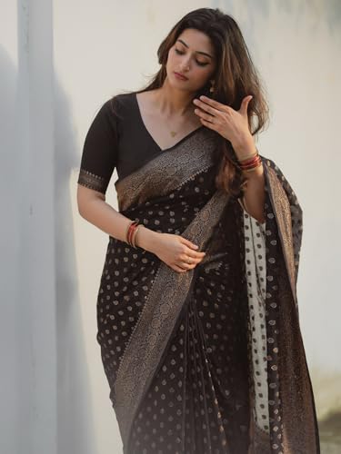 Image of Shasmi Women's Navy blue Banarasi Pure Kanjivaram Silk Saree Soft new ladies Design Wear Pattu Sarees 2026 Cotton Party Sari collections With Blouse Piece for Wedding sadi (KS-224)
