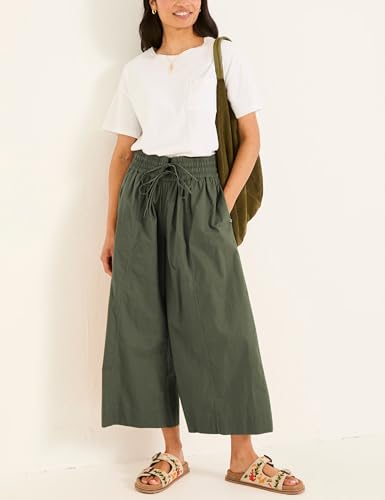 Yeokou Women Casual Wide Leg Pants Summer Cotton High Rise Elastic Waist Cropped Capris Trousers with Pockets3