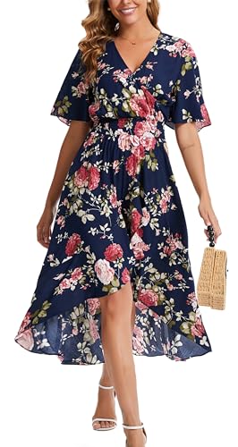 Image of Kormei Womens Short Sleeve Floral Maxi Dress High Low V-Neck Flowy Party Long Dresses