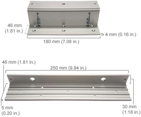Dimensional drawing of the Visionis LZ600 L and Z Brackets with measurements in millimeters and inches.