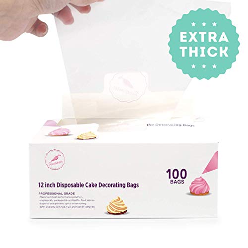 Keenpioneer Piping Bag - Disposable Cake Decorating Bag 100 Count (12 inch, Clear)