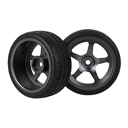 Image of Mxfans Grey 5 Spoke Aluminium Alloy Wheel Rims & Black Square Pattern Rubber Tyres Tires Rc 1:10 On Road Racing Car Set of 4