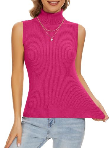 Image of Sleeveless Turtlenecks Tops for Women Slim Fit Knit Sleeveless Vest