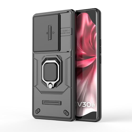 Image of TPU+PC Camshield Pro Case With Slide Camera Protection And Ring Stand Bumper Back Case Cover For Vivo V30E (Black)