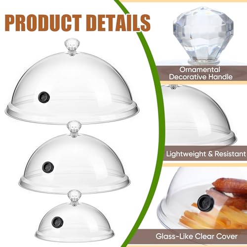 Baderke 3 Pcs Smoking Cloche Dome Cover 6 8 10 Inch Transparent Cocktail Smoker Clear Dome for Gun Smoke Infuser Acrylic Cocktail Lid Accessory for Smoker Infusion Food Drink Plates Bowls and Glass