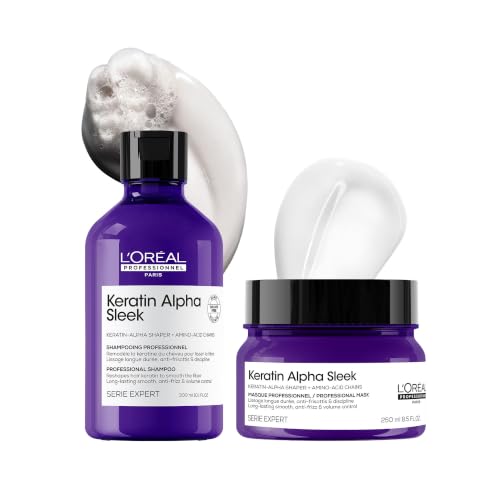 Image of L'Oreal Professionnel Keratin Alpha Sleek Shampoo 300ml & Hair Mask 250ml | Frizz Control, Smoothness & 84% Less Frizz | Validated on Indian Hair