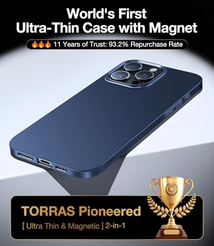 TORRAS Magnetic Slim Fit for iPhone 16 Pro Case Black + Blue