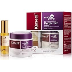 Karseell Purple Hair Mask and Argan Oil Set for Blonde, Silver and Gray Hair, Brass Toning Deep Conditioner for Color-Treated, Bleached or Highlighted Hair, 16.9 oz and 1.69 oz
