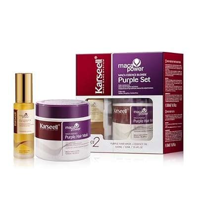 Karseell Purple Hair Mask and Argan Oil Set for Blonde, Silver and Gray Hair, Brass Toning Deep Conditioner for Color-Treated, Bleached or Highlighted Hair, 16.9 oz and 1.69 oz