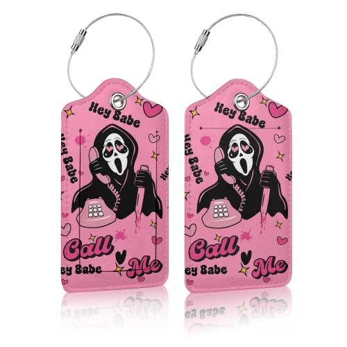Pink Halloween Luggage Tags for Adults Teens,2 Pack Travel Bag Suitcase Labels with Stainless Steel Loop ID Tags Card Baggage Bag Label