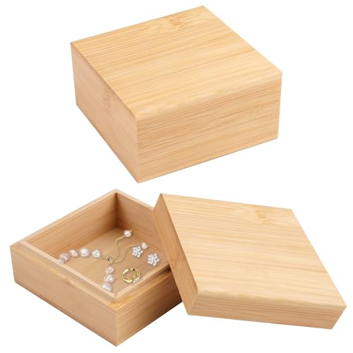 WhizNook Scatole Portaoggetti In Legno Grezzo con Coperchio, 10 x 10 x 5 cm Piccole Scatole Quadrate In Legno Naturale Rustico, Per Decorazione, Piante, Casa, Collezionista, Fai Da Te