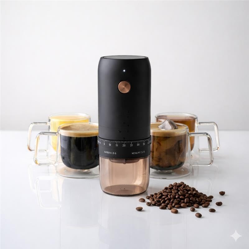 Professional Portable Electric Coffee Grinder, Stainless Steel Conical Burr Mill with 40 Adjustable Grind Settings, Cordless Rechargeable Coffee Grinder for Espresso, Drip, French Press, Matte Black