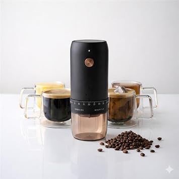 Professional Portable Electric Coffee Grinder, Stainless Steel Conical Burr Mill with 40 Adjustable Grind Settings, Cordless Rechargeable Coffee Grinder for Espresso, Drip, French Press, Matte Black
