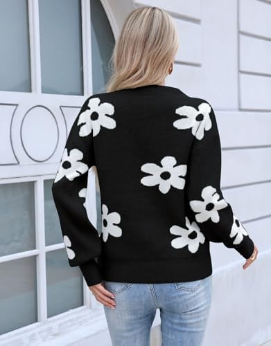 Alsol Lamesa Women's Floral Sweaters Mock Neck Long Sleeve Loose Knit Pullover Sweater Tops4