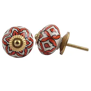 Indian-Shelf 4 Piece Orange Knobs -Ceramic Cabinet Knobs - Floral Handle For Kitchen Cabinet - 3.81 cm Door Pulls