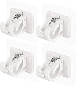 GROVENT No Drill Curtain Rod Brackets No Drilling Self Adhesive Curtain Rod Holder Hooks Nail Free Adjustable Curtain Rod Hooks Curtain Hangers for Bathroom Kitchen Home Bathroom and Hotel (Pack of 4 PCS, White)