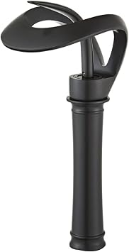 Black Bathroom Vessel Faucet Round Creative Hollowed Design Waterfall Spout